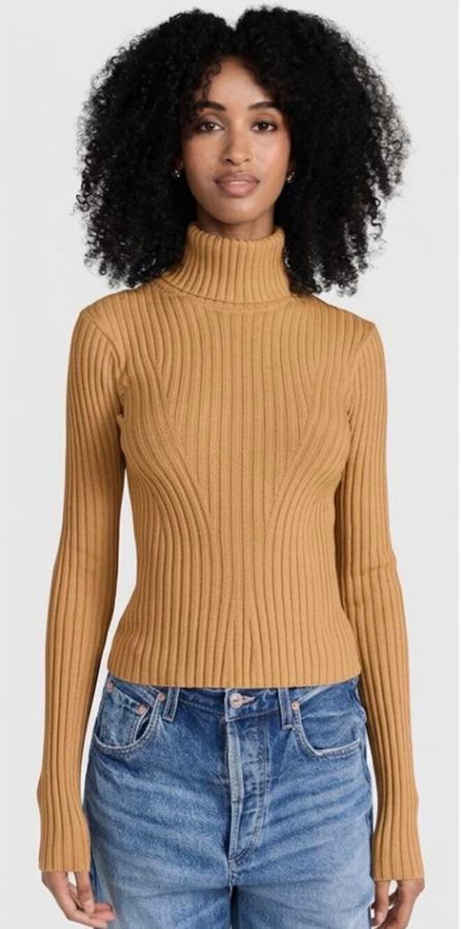 Staud Jace Turtleneck Top in Camel L